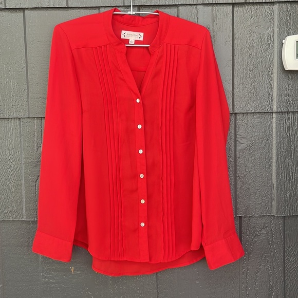 Nanette Lepore Women's Button Down Red Pleated Blouse - Picture 4 of 7